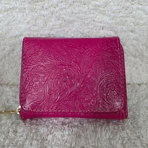 Mexican Handmade Vibrant Pink Embossed Trifold Leather Wallet